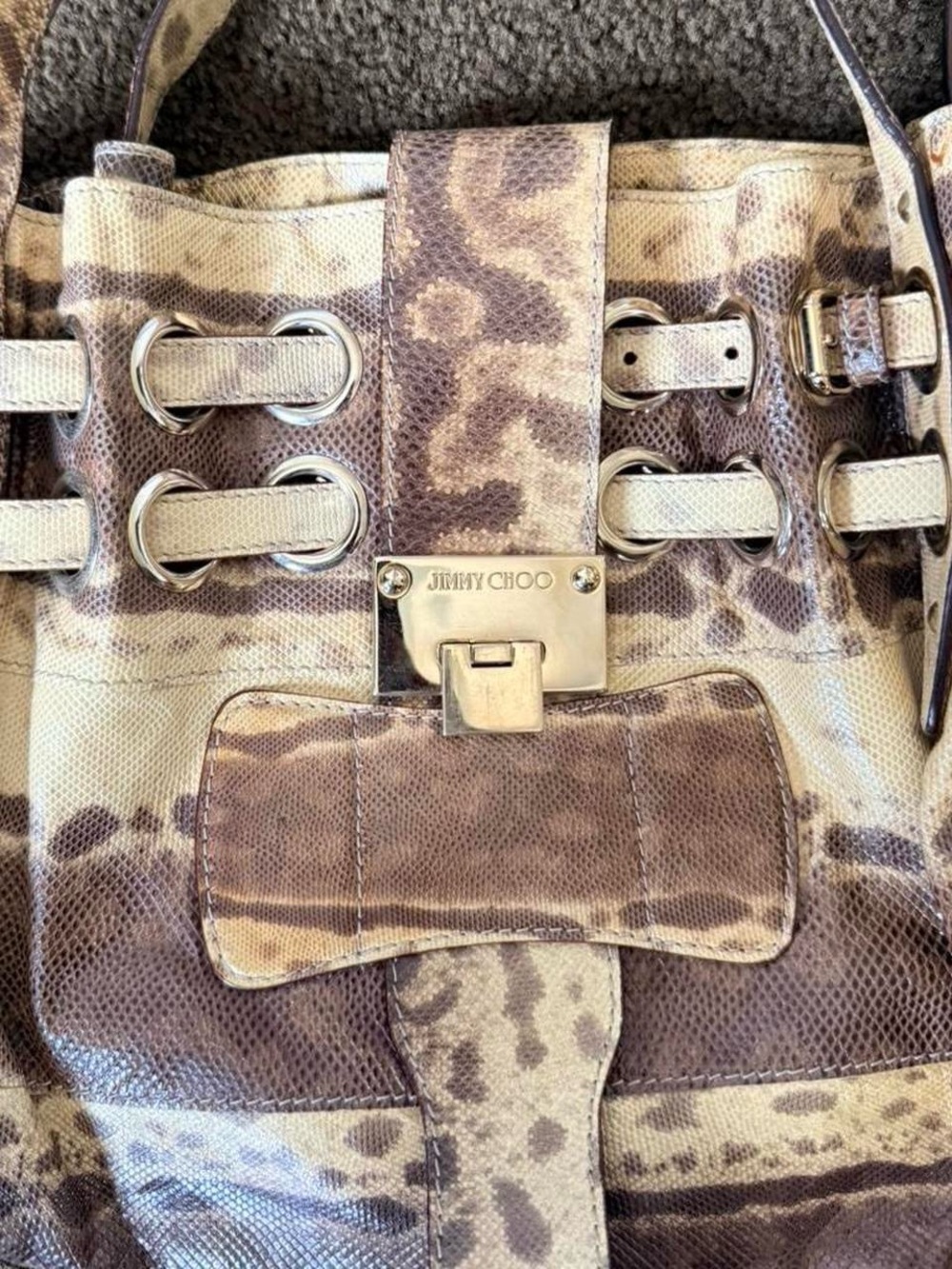 Jimmy Choo Ramona Karung Snakeskin Hand Bag